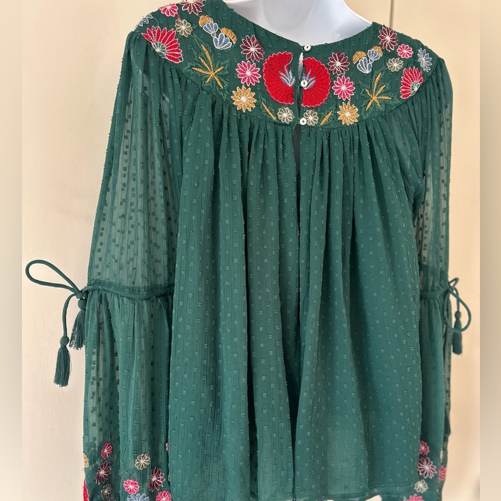 Zara Trafaluc Collection Embroidered mother of pearl button back Blouse XS - Picture 7 of 11